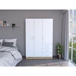 Closet Norvik Blanco 116 cm con Tres Puertas y Tres Cajones