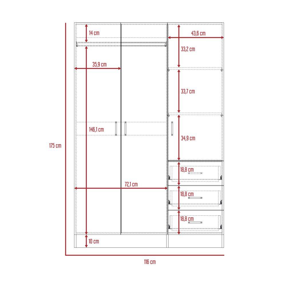 Closet Norvik Blanco 116 cm con Tres Puertas y Tres Cajones - Closets | Bylmo