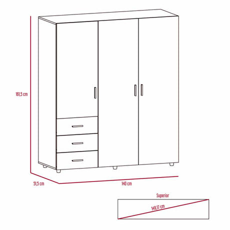 Closet Verona Wengue 140 cm con Tres Puertas y Tres Cajones - Closets | Bylmo