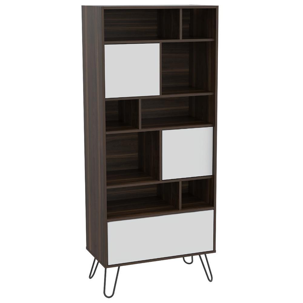 Biblioteca Vassel Habano y Blanco 72.3x171.2cm con Ocho Compartimientos y con Tres Cajones - Bibliotecas | Bylmo