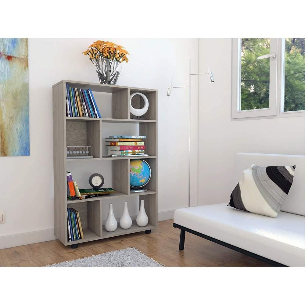 Biblioteca Ofice Ceniza 80x122cm con Ocho Compartimientos - Bibliotecas | Bylmo