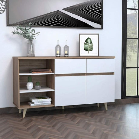 Arrimo Alina Miel y Blanco 140 cm con Dos Cajones y Dos Puertas - Bifes | Bylmo