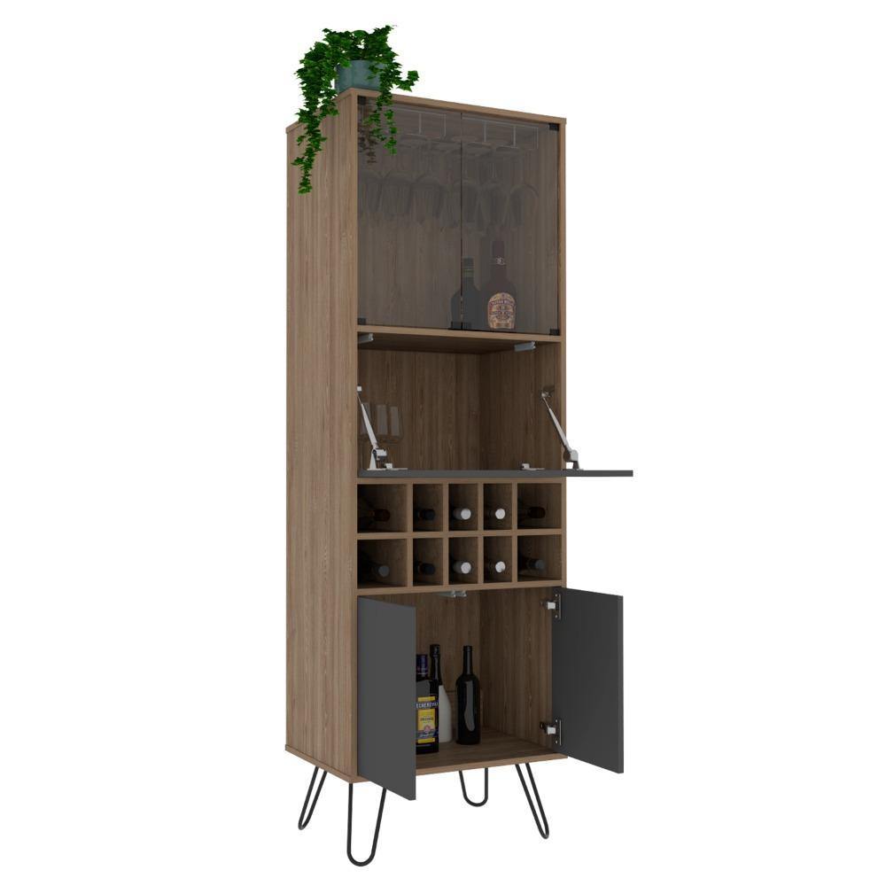 Bar Vassel Miel y Plomo 59x180cm con Tres Compartimientos y con Diez Portabotellas - Bares | Bylmo