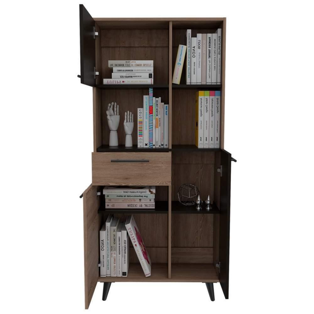 Biblioteca Bilbao Miel y Wengue 72x160cm con Tres Compartimientos y con Cuatro Cajones - Bibliotecas | Bylmo