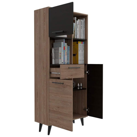 Biblioteca Bilbao Miel y Wengue 72x160cm con Tres Compartimientos y con Cuatro Cajones - Bibliotecas | Bylmo