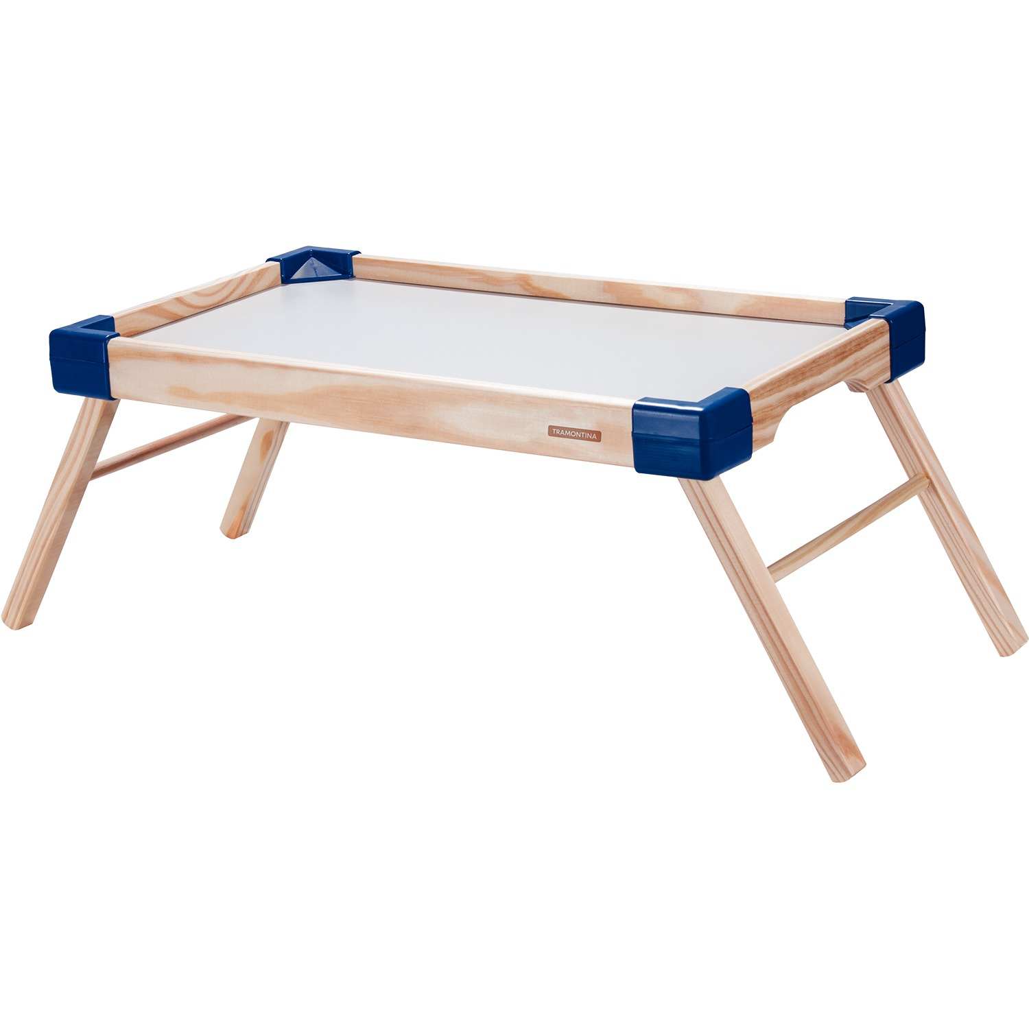 Bandeja de Servir Rectangular Small Blanco 27 cm con Patas Plegables y Bordes Azules - Utensilios y Accesorios | Bylmo