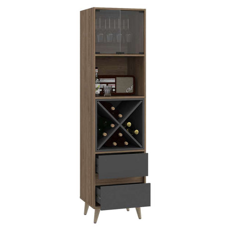 Bar Salem Miel y Plomo 46 cm con Cajones y Puertas de Vidrio - Bares | Bylmo