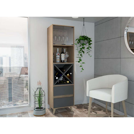 Bar Salem Miel y Plomo 46 cm con Cajones y Puertas de Vidrio - Bares | Bylmo