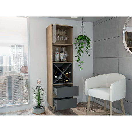 Bar Salem Miel y Plomo 46 cm con Cajones y Puertas de Vidrio - Bares | Bylmo