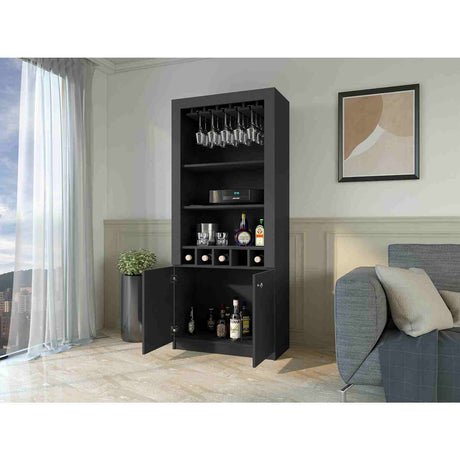 Bar Wengue 75x176cm con Un Cajón y con Cinco Portabotellas - Bares | Bylmo