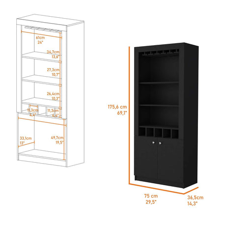 Bar Wengue 75x176cm con Un Cajón y con Cinco Portabotellas - Bares | Bylmo