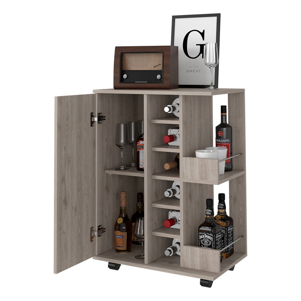 Bar Tuhome Ceniza 60x82.1cm con Un Cajón y con Seis Portabotellas - Bares | Bylmo