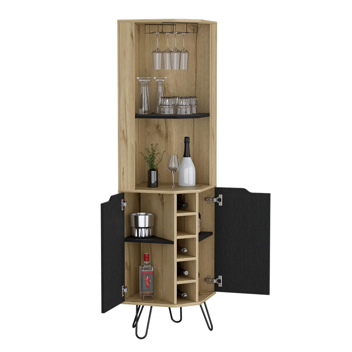 Bar Esquinero Esquinero Audra Duna 45x180cm con Dos Cajones y con Cinco Portabotellas - Bares | Bylmo