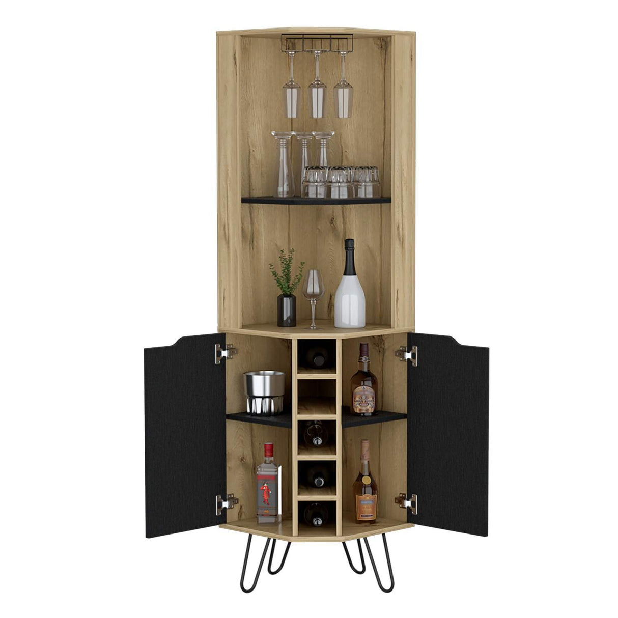 Bar Esquinero Esquinero Audra Duna 45x180cm con Dos Cajones y con Cinco Portabotellas - Bares | Bylmo