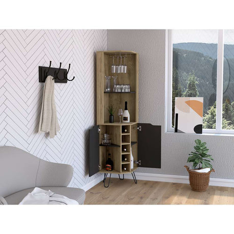 Bar Esquinero Audra Macadamia y Wengue 45 cm con Dos Puertas - Bares | Bylmo