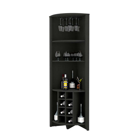 Bar Esquinero Essential Wengue 181 cm con Colgadero de Copas y Almacenamiento - Bares | Bylmo