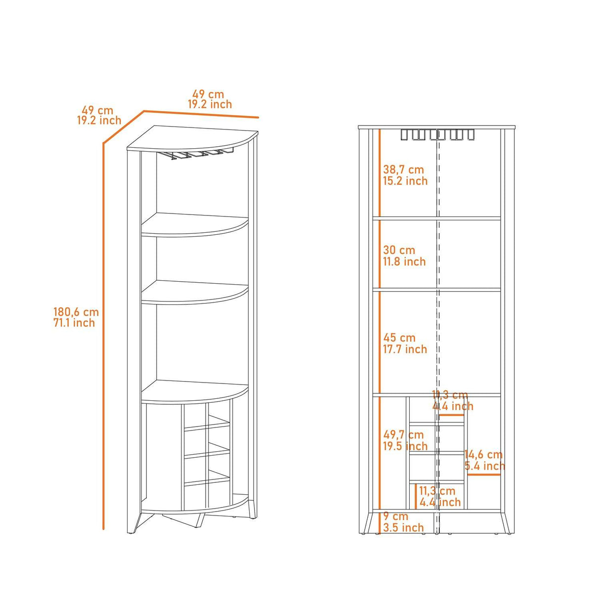 Bar Esquinero Essential Wengue 181 cm con Colgadero de Copas y Almacenamiento - Bares | Bylmo