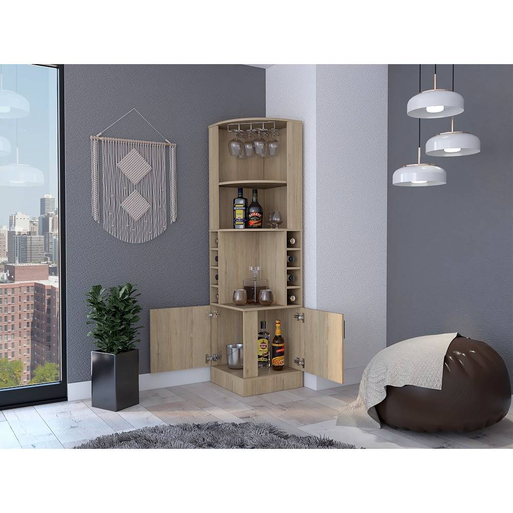 Mueble Bar Esquinero Kava Beijing con botelleros Wengue