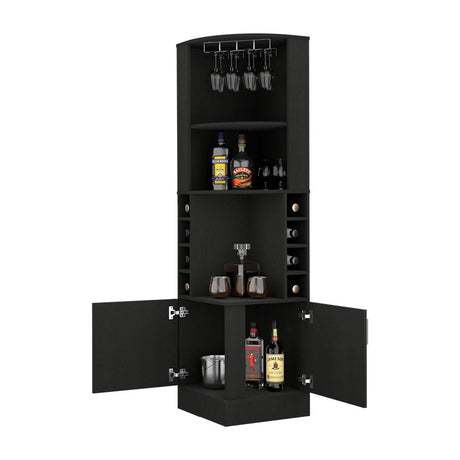Bar Esquinero Kava Wengue 46.9x180cm con Un Cajón y con Ocho Portabotellas - Bares | Bylmo