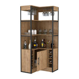 Bar Esquinero Esquinero Magnum Miel 77.5x180.4cm con Un Cajón y con Ocho Portabotellas