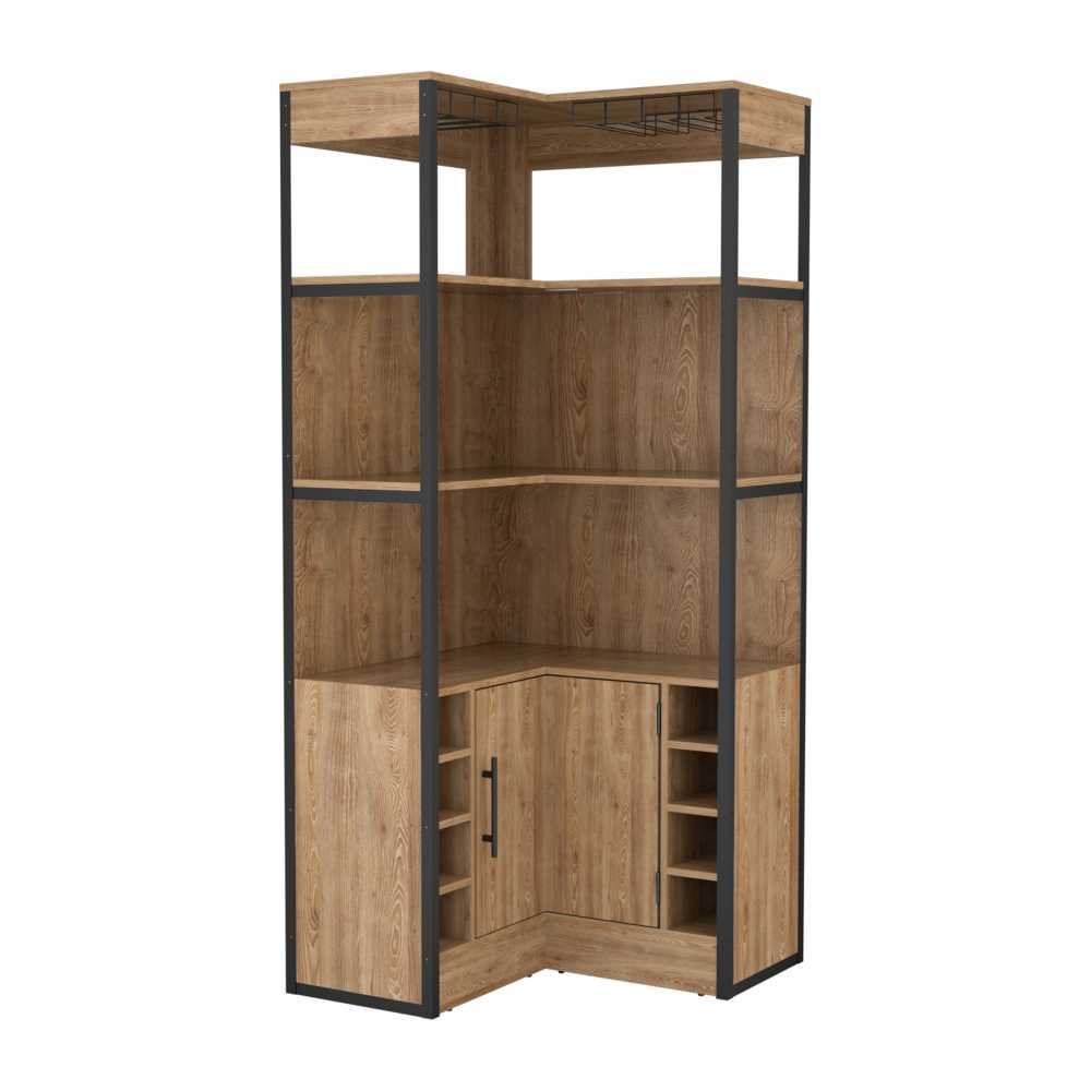 Bar Esquinero Esquinero Magnum Miel 77.5x180.4cm con Un Cajón y con Ocho Portabotellas