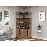 Bar Esquinero Esquinero Magnum Miel 77.5x180.4cm con Un Cajón y con Ocho Portabotellas