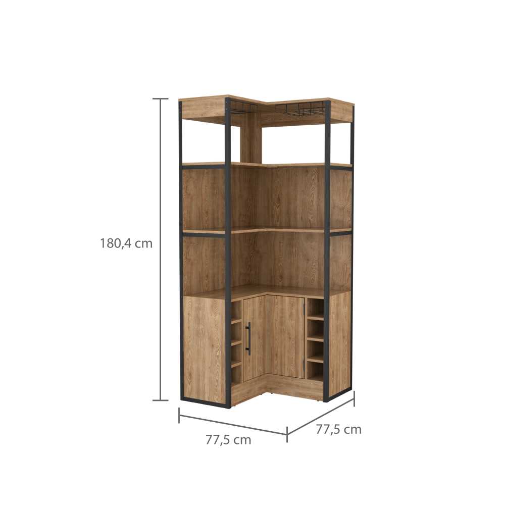 Bar Esquinero Esquinero Magnum Miel 77.5x180.4cm con Un Cajón y con Ocho Portabotellas