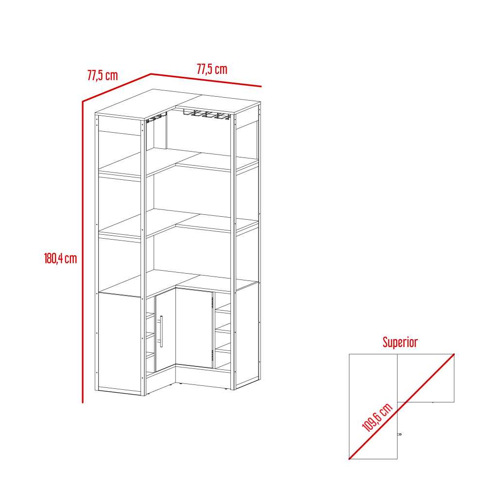 Bar Esquinero Esquinero Magnum Miel 77.5x180.4cm con Un Cajón y con Ocho Portabotellas
