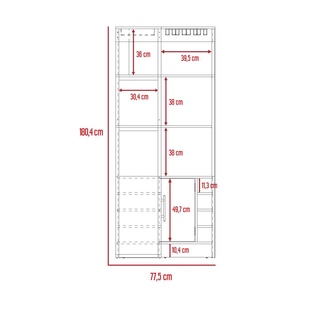 Bar Esquinero Esquinero Magnum Miel 77.5x180.4cm con Un Cajón y con Ocho Portabotellas
