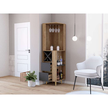 Bar Esquinero Salem Miel y Plomo 50 cm con Dos Cajones - Bares | Bylmo