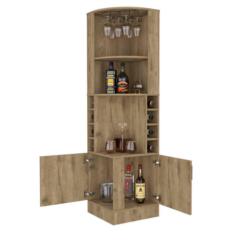 Bar Esquinero Syrah Macadamia 47x181cm con Un Cajón y con Ocho Portabotellas - Bares | Bylmo