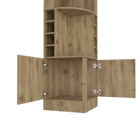 Bar Esquinero Syrah Macadamia 47x181cm con Un Cajón y con Ocho Portabotellas - Bares | Bylmo