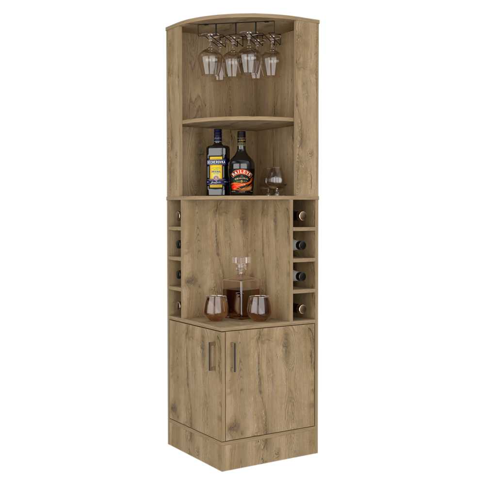 Bar Esquinero Esquinero Syrah Macadamia 46.9x180.6cm con Un Cajón y con Ocho Portabotellas - Bares | Bylmo