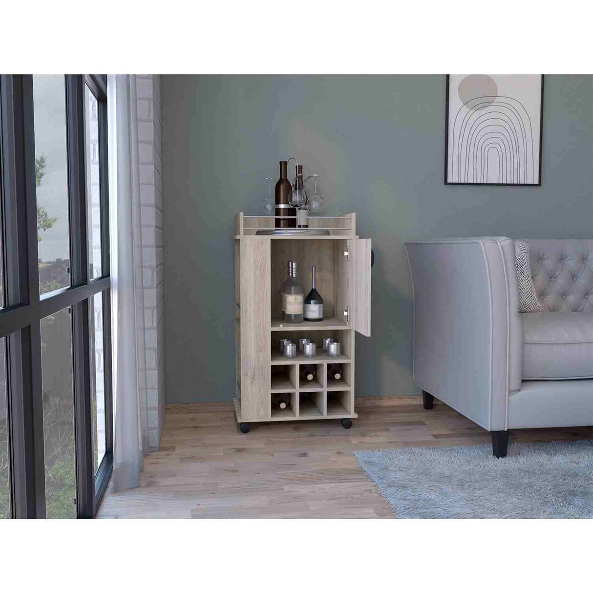 Bar Fargo Ceniza 55x99cm con Un Cajón y con Seis Portabotellas - Bares | Bylmo