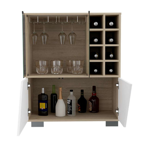 Bar Fraktal Rovere y Blanco 78 cm con Puertas de Vidrio - Bares | Bylmo