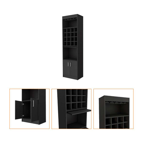 Bar Kava Wengue 51x180.6cm con Un Cajón y con Dieciséis Portabotellas - Bares | Bylmo