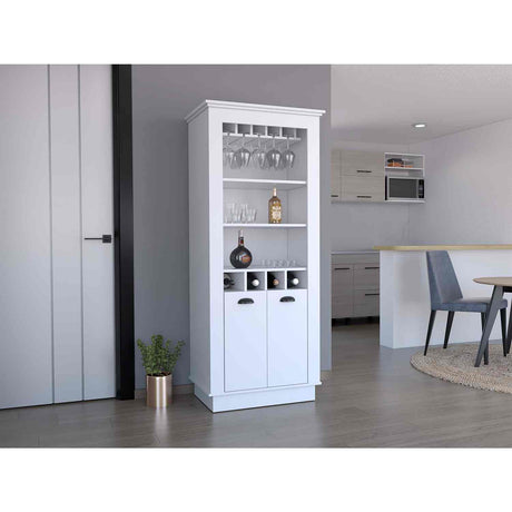 Bar Lafayette Blanco 75x177cm con Un Cajón y con Cuatro Portabotellas - Bares | Bylmo