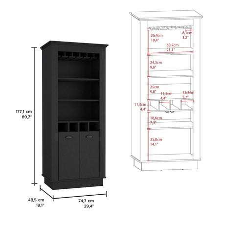 Bar Lafayette Wengue 75x177cm con Un Cajón y con Cuatro Portabotellas - Bares | Bylmo