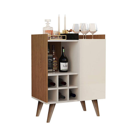 Bar Manhattan Blanco Apagado 60x78.5cm con Dos Compartimientos y con Seis Portabotellas - Bares | Bylmo