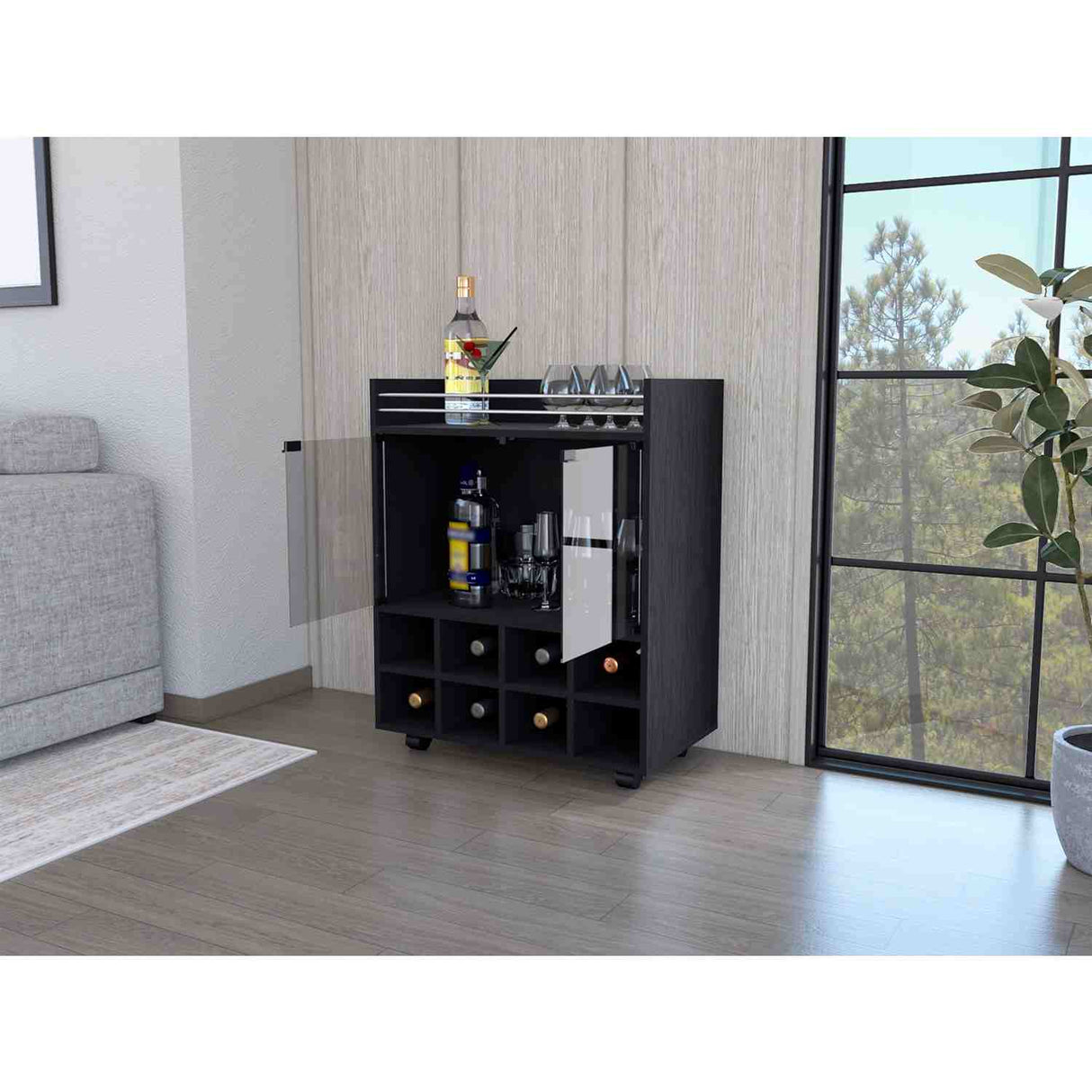 Bar San Andres Wengue 66x82cm con Un Cajón y con Ocho Portabotellas - Bares | Bylmo