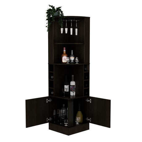 Bar Esquinero Esquinero Syrah Wengue 46.9x180.6cm con Un Cajón y con Ocho Portabotellas - Bares | Bylmo