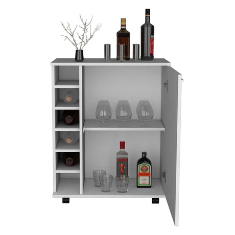 Bar Wick Blanco 66x82cm con Un Cajón y con Seis Portabotellas - Bares | Bylmo