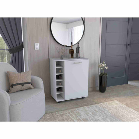 Bar Wick Blanco 66x82cm con Un Cajón y con Seis Portabotellas - Bares | Bylmo