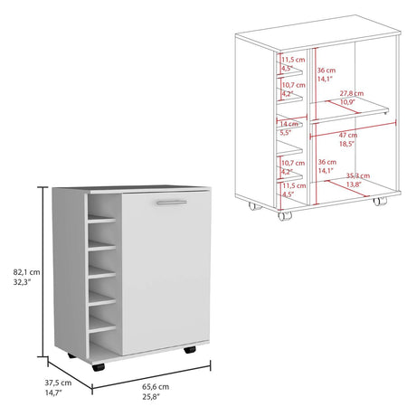 Bar Wick Blanco 66x82cm con Un Cajón y con Seis Portabotellas - Bares | Bylmo