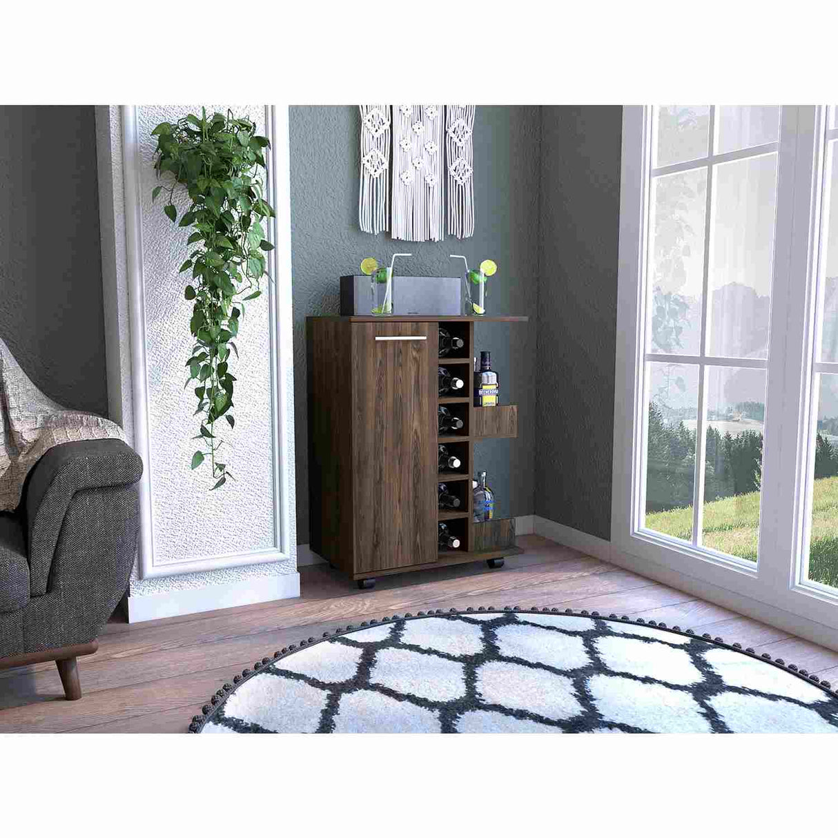 Bar Carro Coñac 60x82cm con Cuatro Compartimientos y con Seis Portabotellas - Barras y Muebles Auxiliares | Bylmo