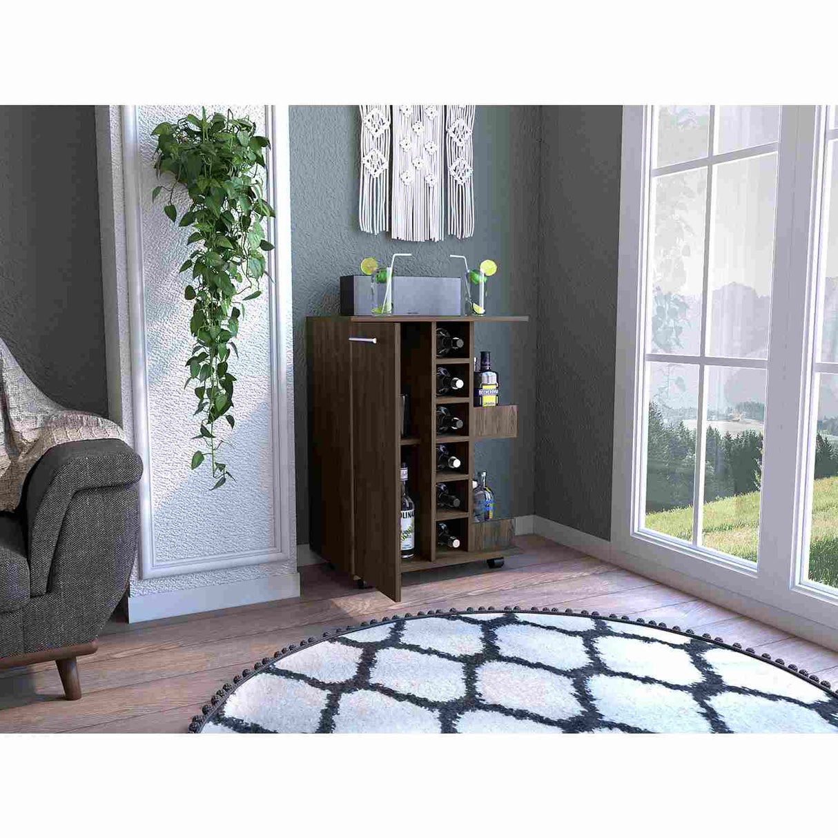 Bar Carro Coñac 60x82cm con Cuatro Compartimientos y con Seis Portabotellas - Barras y Muebles Auxiliares | Bylmo