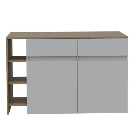 Barra de Cocina Bari Rovere y Blanco 140 cm con Dos Puertas y Dos Cajones - Muebles Organizadores | Bylmo