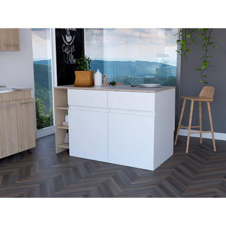 Barra de Cocina Bari Rovere y Blanco 140 cm con Dos Puertas y Dos Cajones - Muebles Organizadores | Bylmo