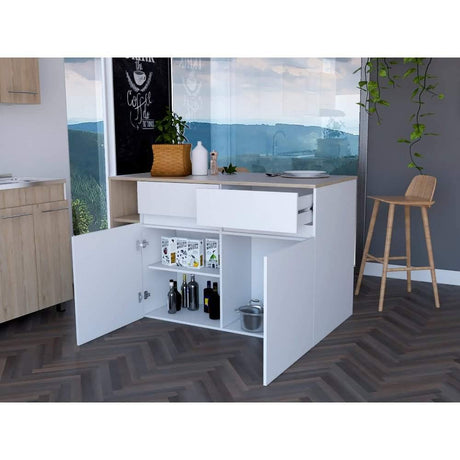 Barra de Cocina Bari Rovere y Blanco 140 cm con Dos Puertas y Dos Cajones - Muebles Organizadores | Bylmo