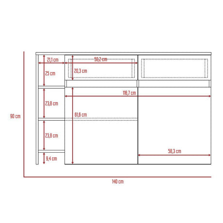 Barra de Cocina Bari Rovere y Blanco 140 cm con Dos Puertas y Dos Cajones - Muebles Organizadores | Bylmo